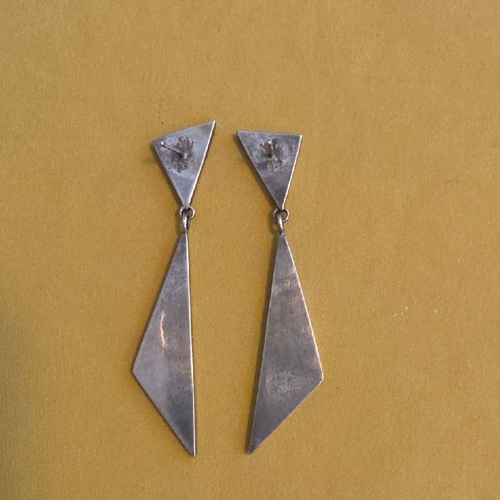 Vintage 925 Silver Geometric Drop Earrings - "YV" Hallmark - JanVan Schaik - Picture 2 of 6